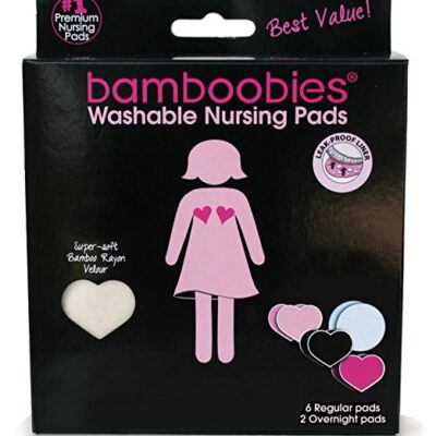 bamboobies Washable Reusable Nursing Pads with Leak-Proof Backing for Breastfeeding, 3 Regular and 1 Overnight Pairs