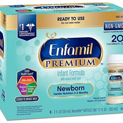 Enfamil Newborn PREMIUM Non-GMO Infant Formula 20 Calorie, Ready to Use, 2 Fluid Ounce Nursette Bottle, 6 Count