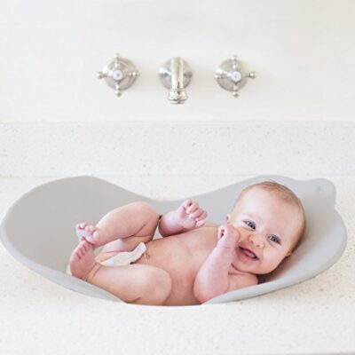 Puj Flyte - Compact Baby Bathtub - Infant, Newborn, 0-6 Months, In-Sink Baby Travel Bathtub, BPA free, PVC free (Grey)