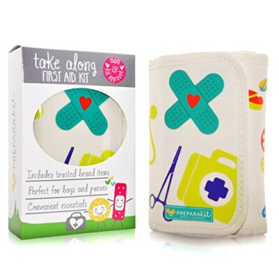 Compact First Aid Kit, Mom's Emergency Travel Pouch for Car, Backpack, Diaper Bag, Purse & Baby Shower Gift, Latex-Free Supplies (Kid Joy)